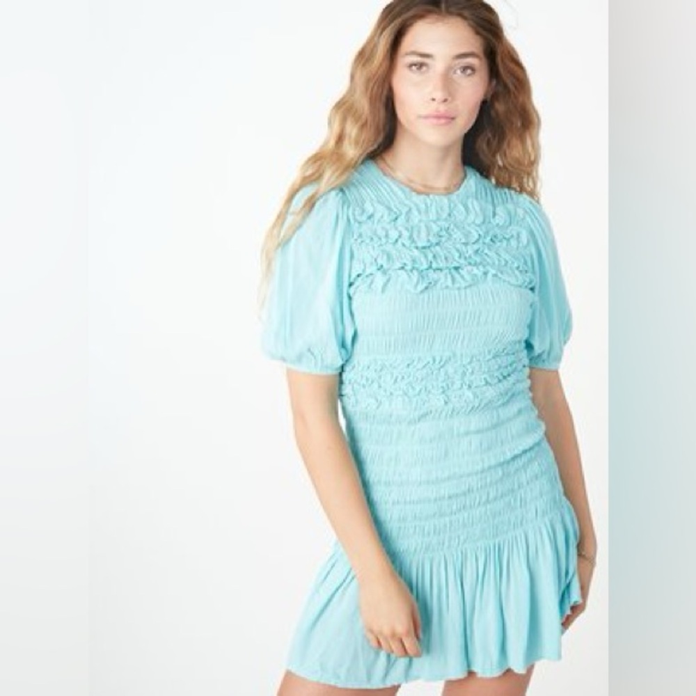 Tach Clothing Marga Turquoise Smocked Ruffle Mini Dress Size S